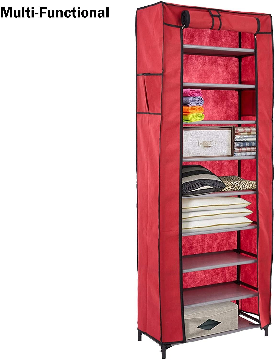 Tidy Shoes Stylishly 10-Tier Cabinet Organizer with Cover Red